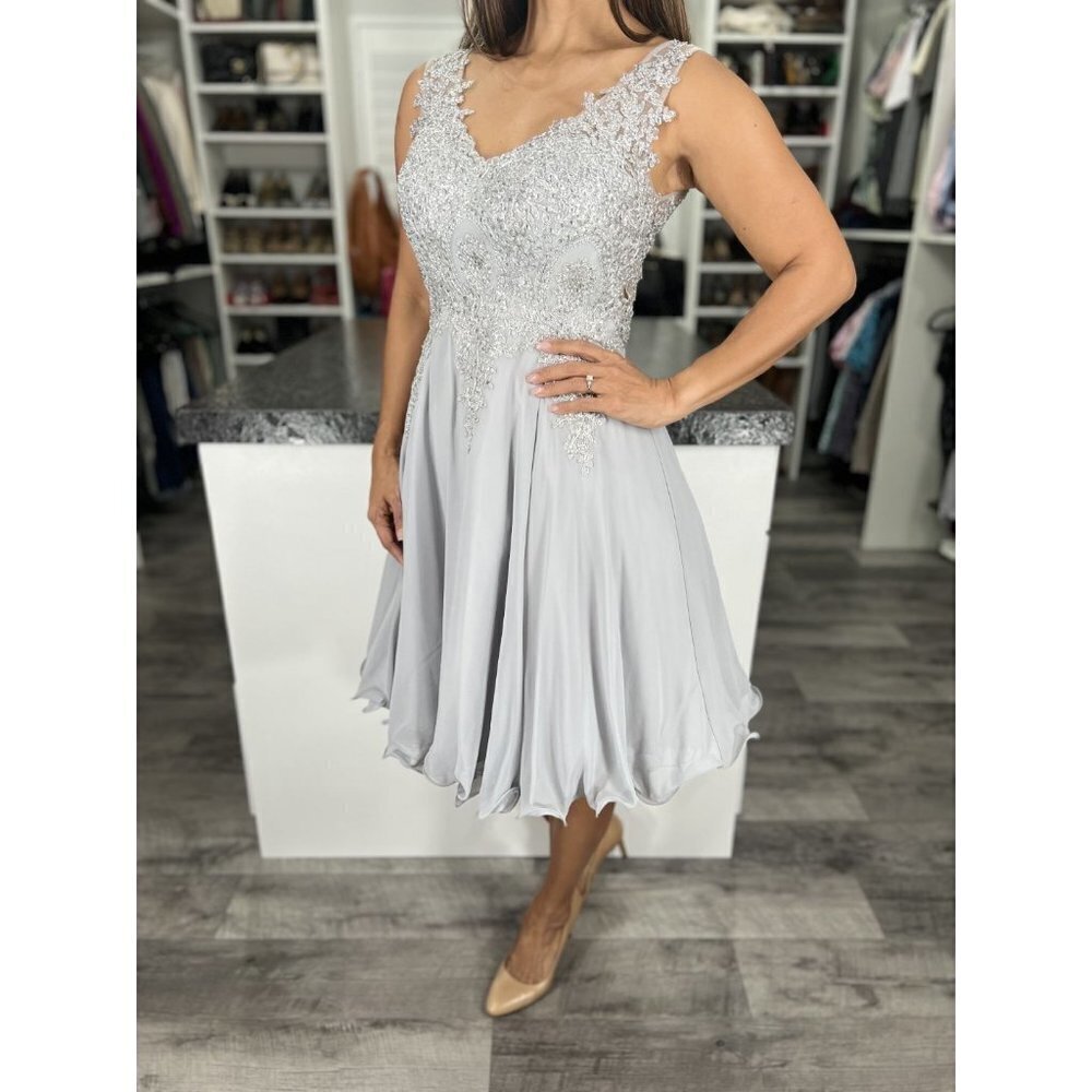 NWT May Queen Silver Embroidered A-Line Dress $118 - Picture 8 of 15